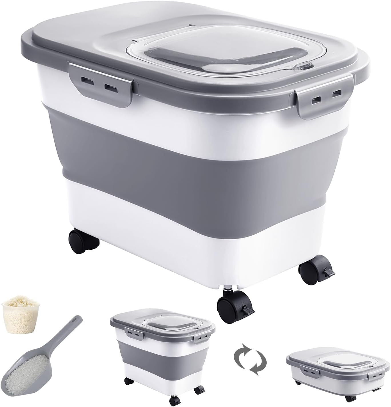 20-30 Lbs Rice Storage Container,Collapsible Food Storage Containers with Rollin