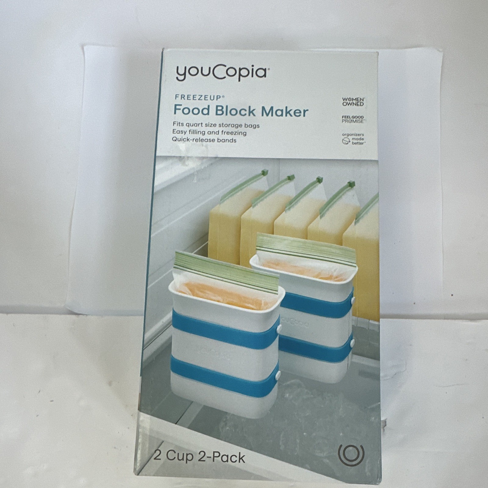YouCopia FreezeUp Food Block Maker 2-Cup Reusable Containers 2-Pack White/Blue
