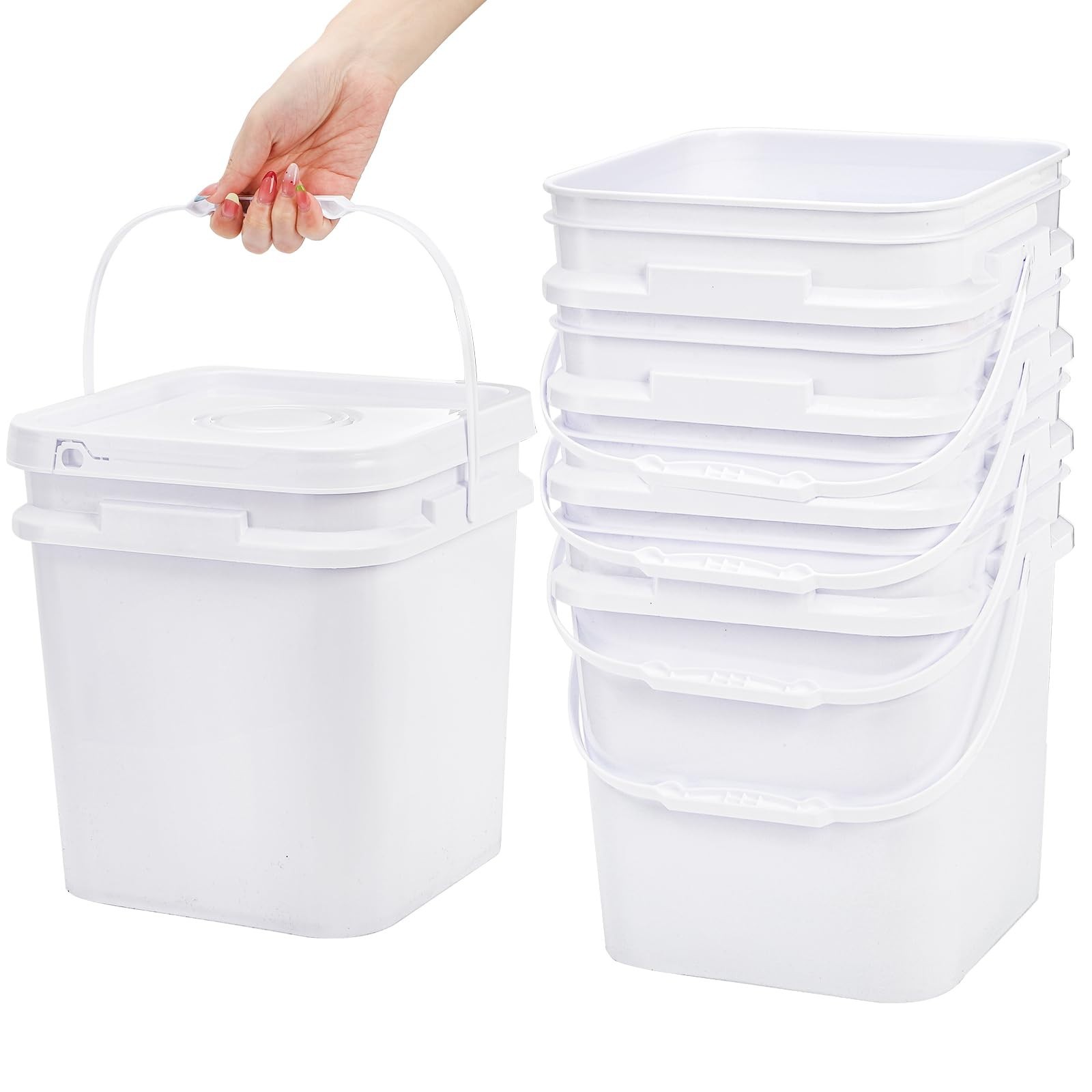5 Pcs 3.2 Gallon Food Grade Buckets with Lids, Square Plastic Pails for Storage,