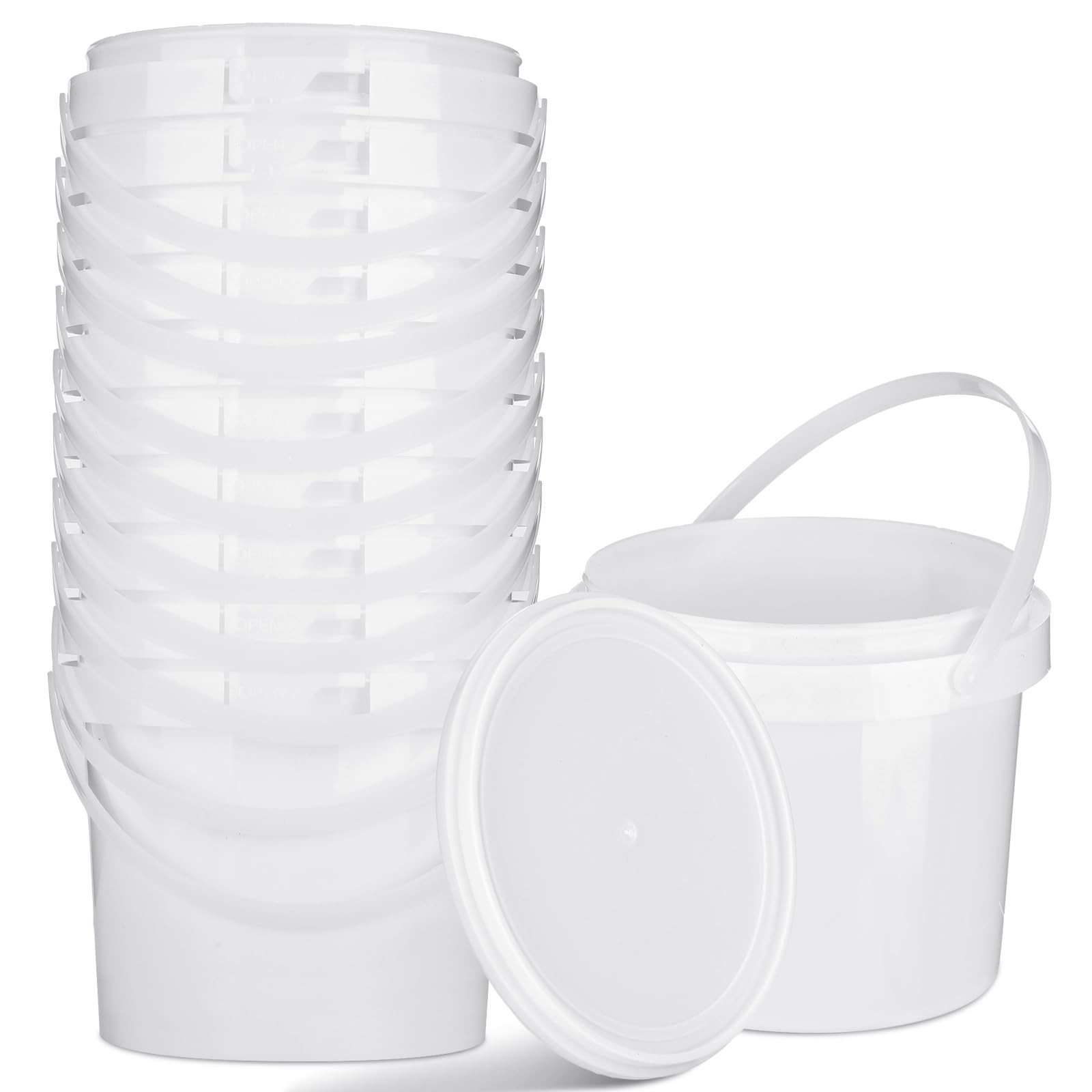 10 Pack White Plastic Bucket With Handle And Lid Food Storage Bucket Containers