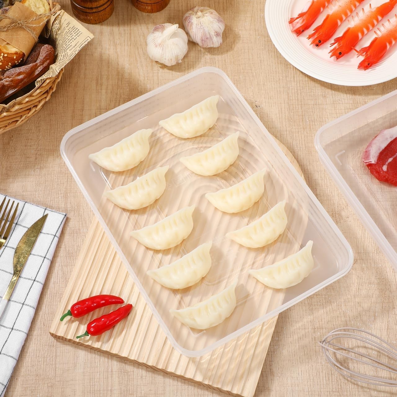 2pcs Dumplings Storage Box Refrigerator Container W/ Lid Dumplings Stackable