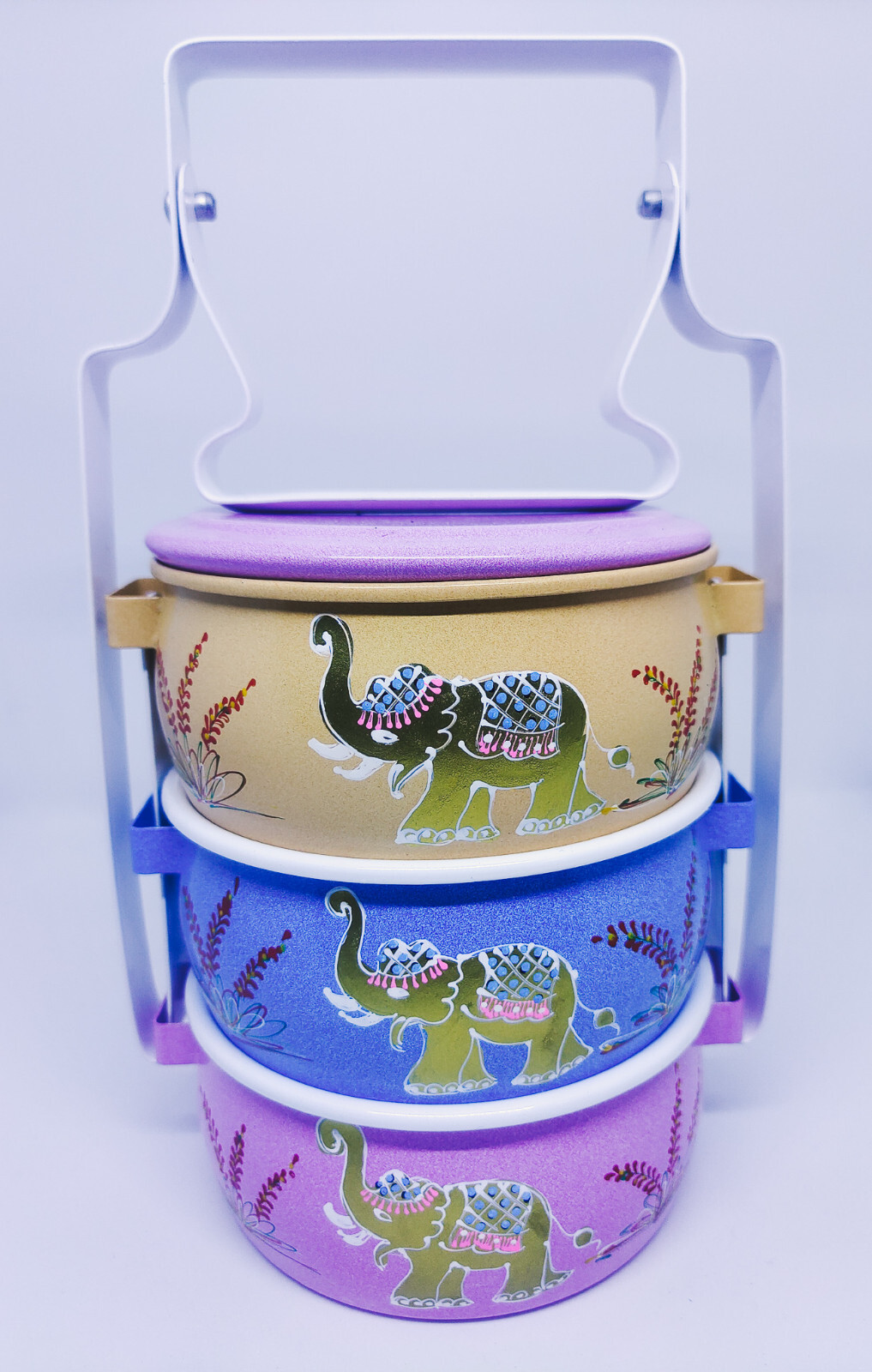 Metal 100% food safe 11cm. Hand-painted Thailand tradition Tiffin box