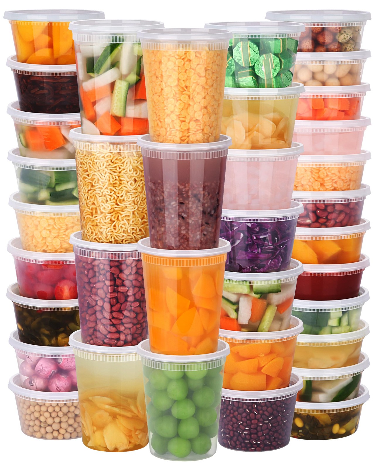 NESCCI 96 Pack 192-Piece Deli Containers with Lids, 32/16/12/8 oz X 24 Set Ea…
