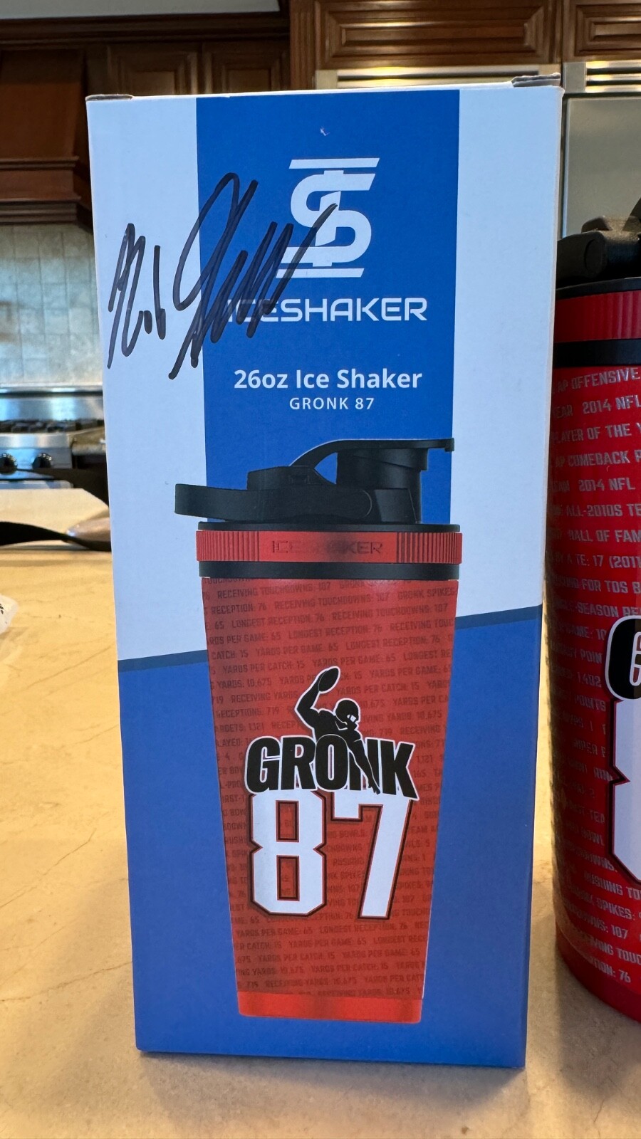 Autographed Ice Shaker 26 Oz. Red Gronk 87 Flex Bottle Limited Edition NEW