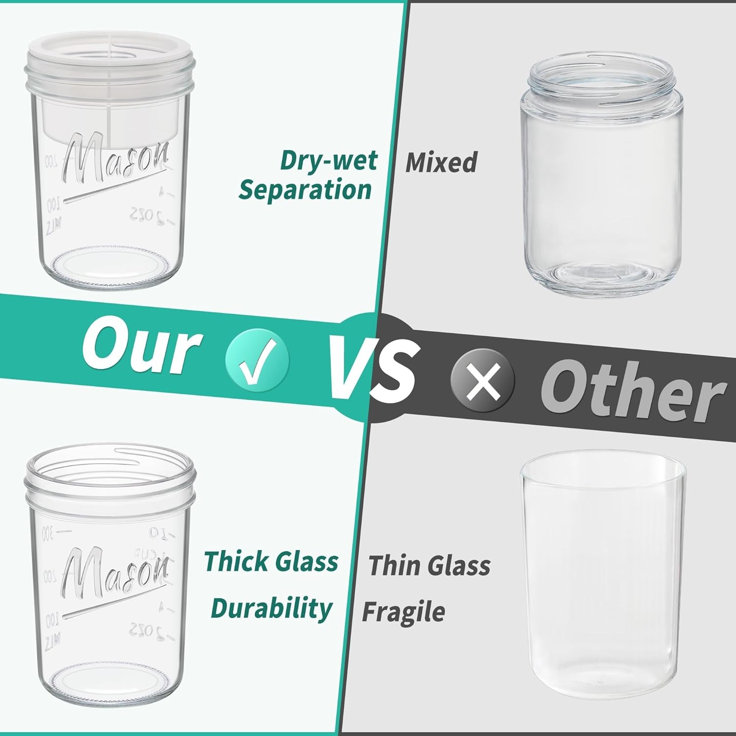16 oz Overnight Oats Containers with Lids, 6-Pack Leak-Proof Wide Mouth Mason