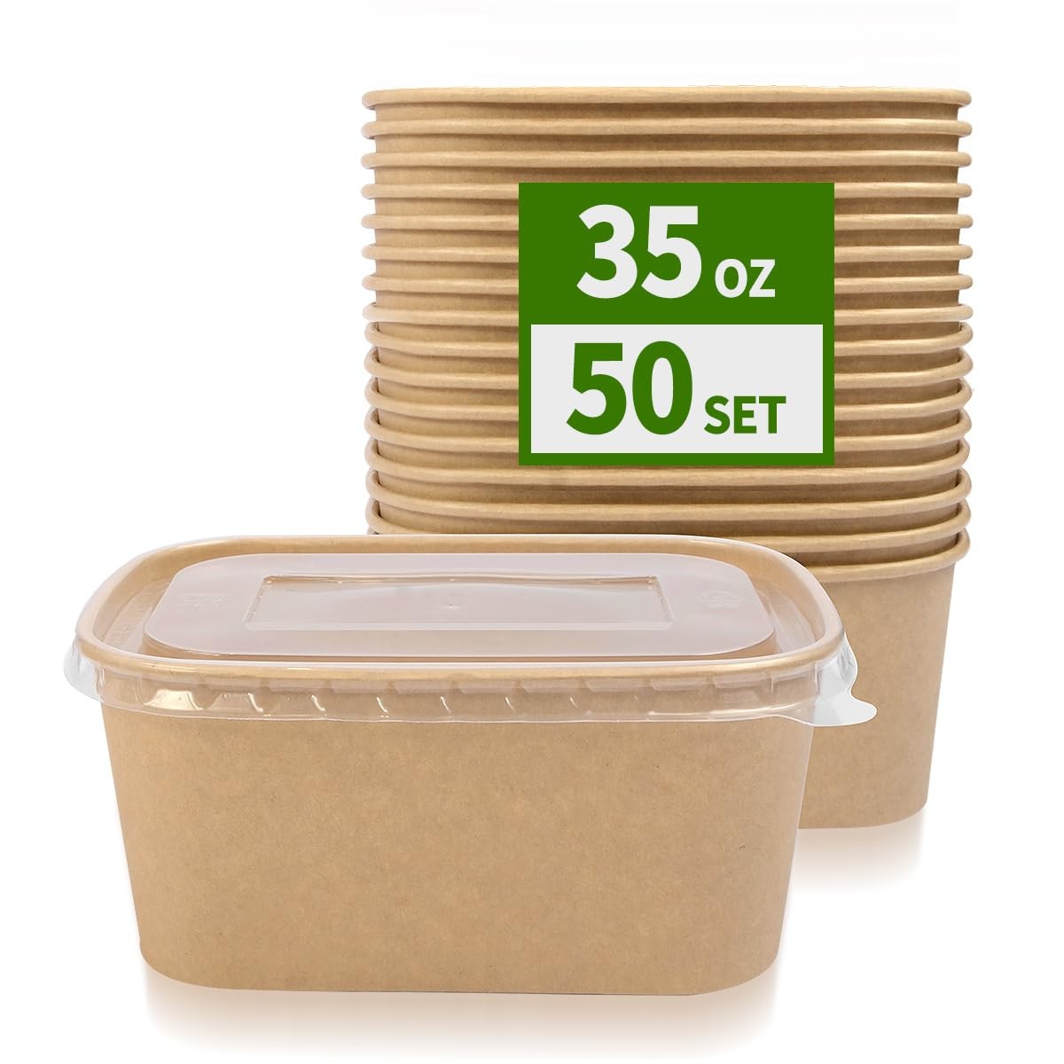 50 Pack 35 oz Paper Food Containers with Lids, Microwavable and Freezer Use P…