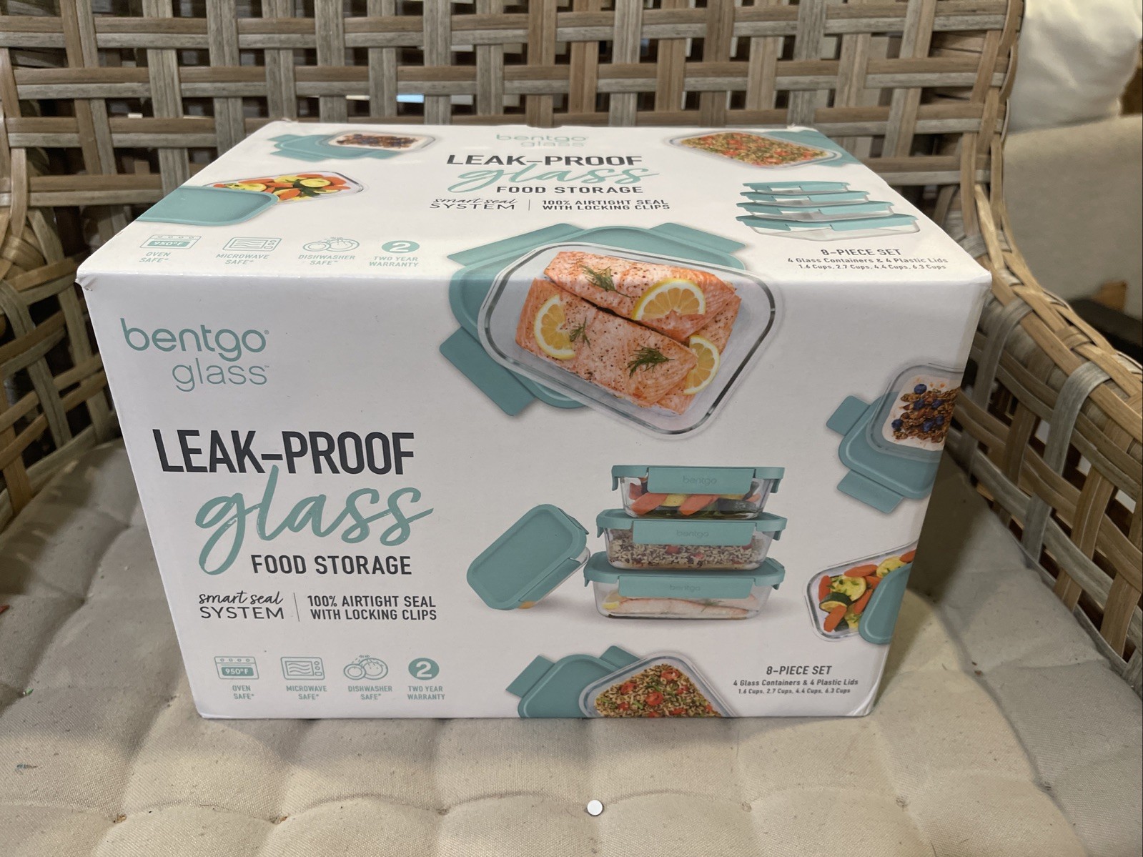 Bentgo 8-Piece Leak-Proof Glass Food Storage Set Plastic Lids Reusable BPA-Free
