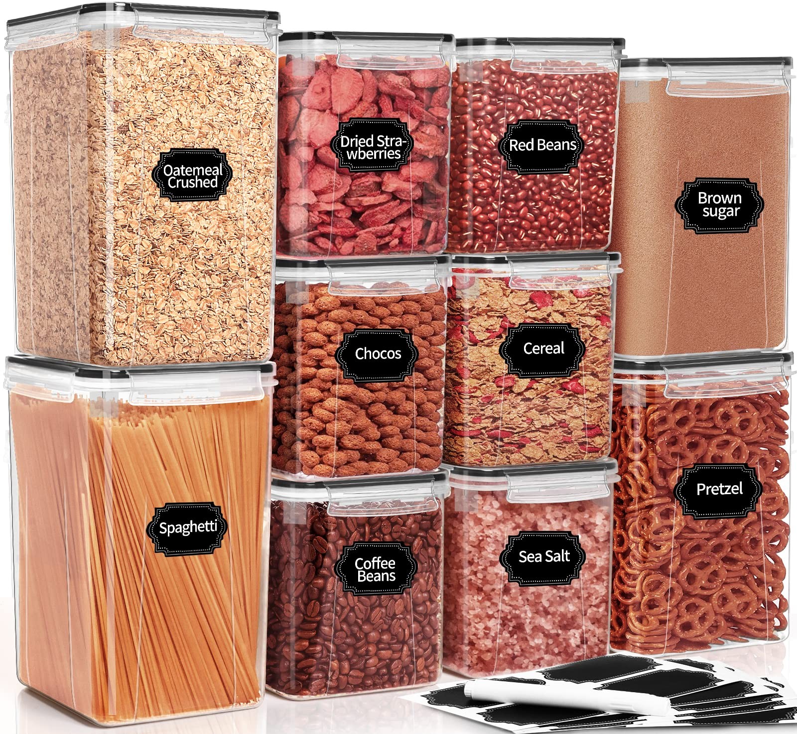 PRAKI 10PC Large Airtight Food Storage Containers Set – Cereal, Flour, Sugar