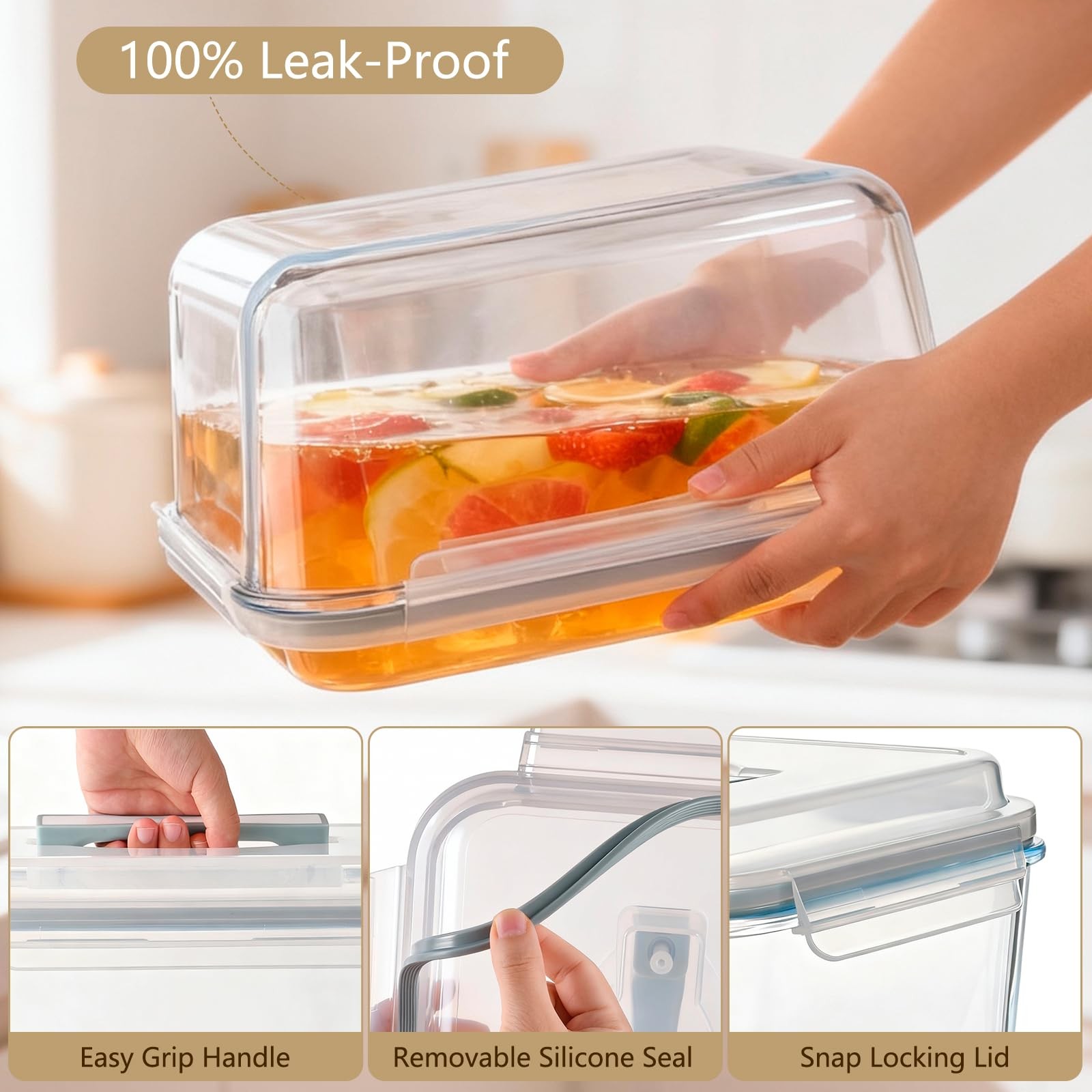 5.4L/ 180oz/ 22cup Extra Large Glass Food Storage Container with Airtight Lid…