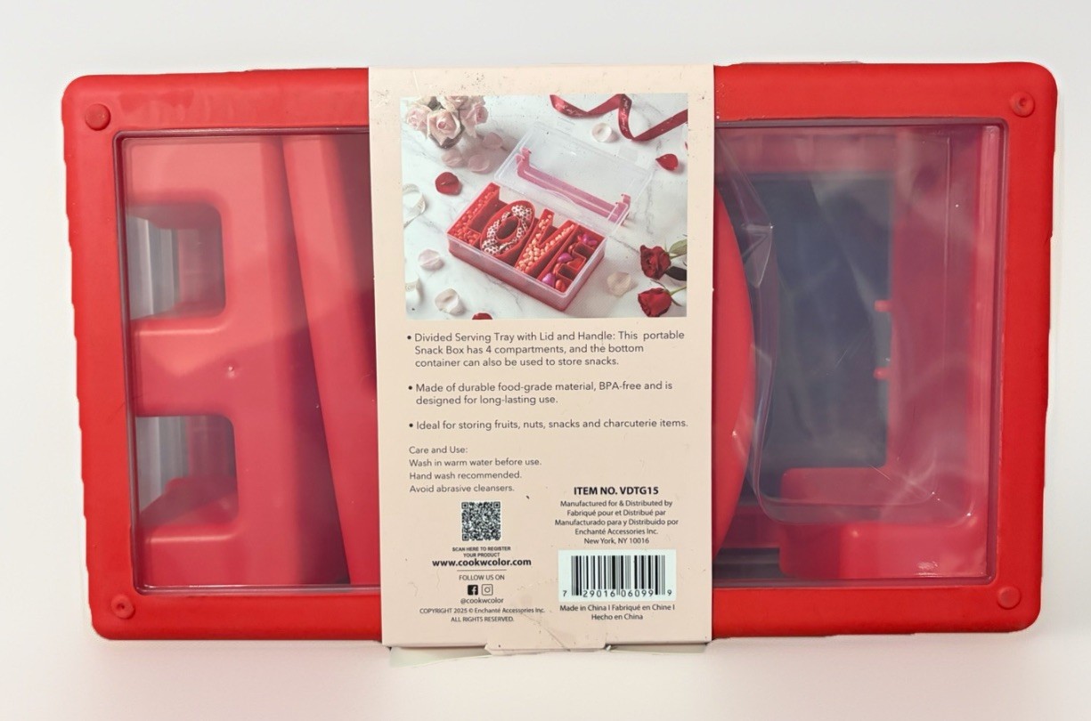 CWC LOVE Snack Box Bento 4 Compartment Snackle Container BPA Free Red Travel NEW