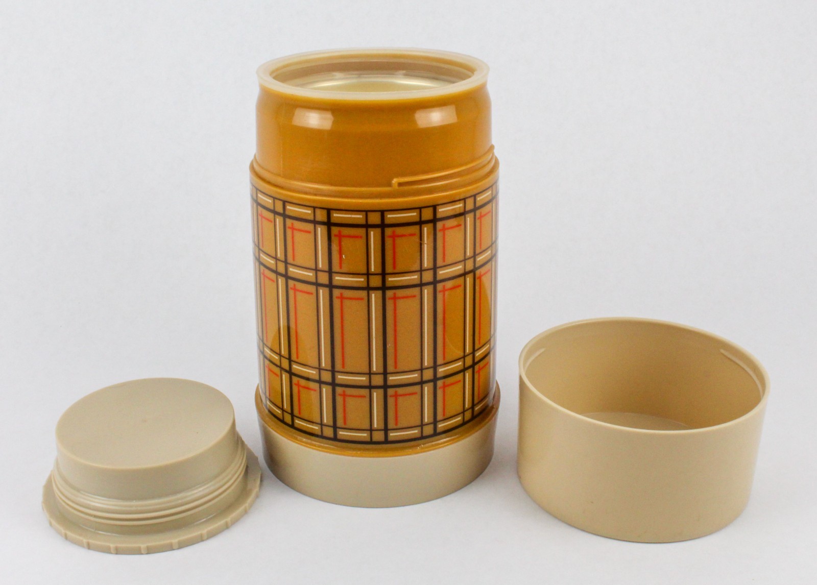 Vintage Aladdin Plaid Thermos Wide Mouth Pint No 44 Stopper Cup USA