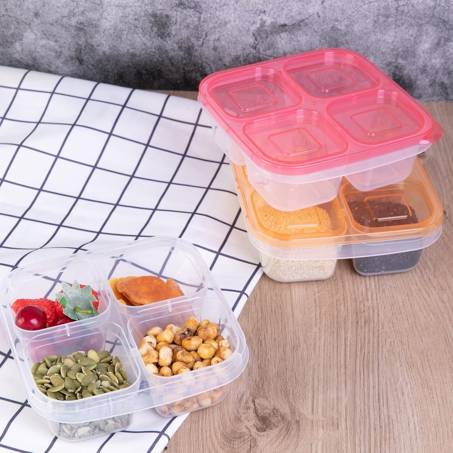 Classic Color 4-Compartment Meal Prep Containers: Set of 6, Microwave Safe