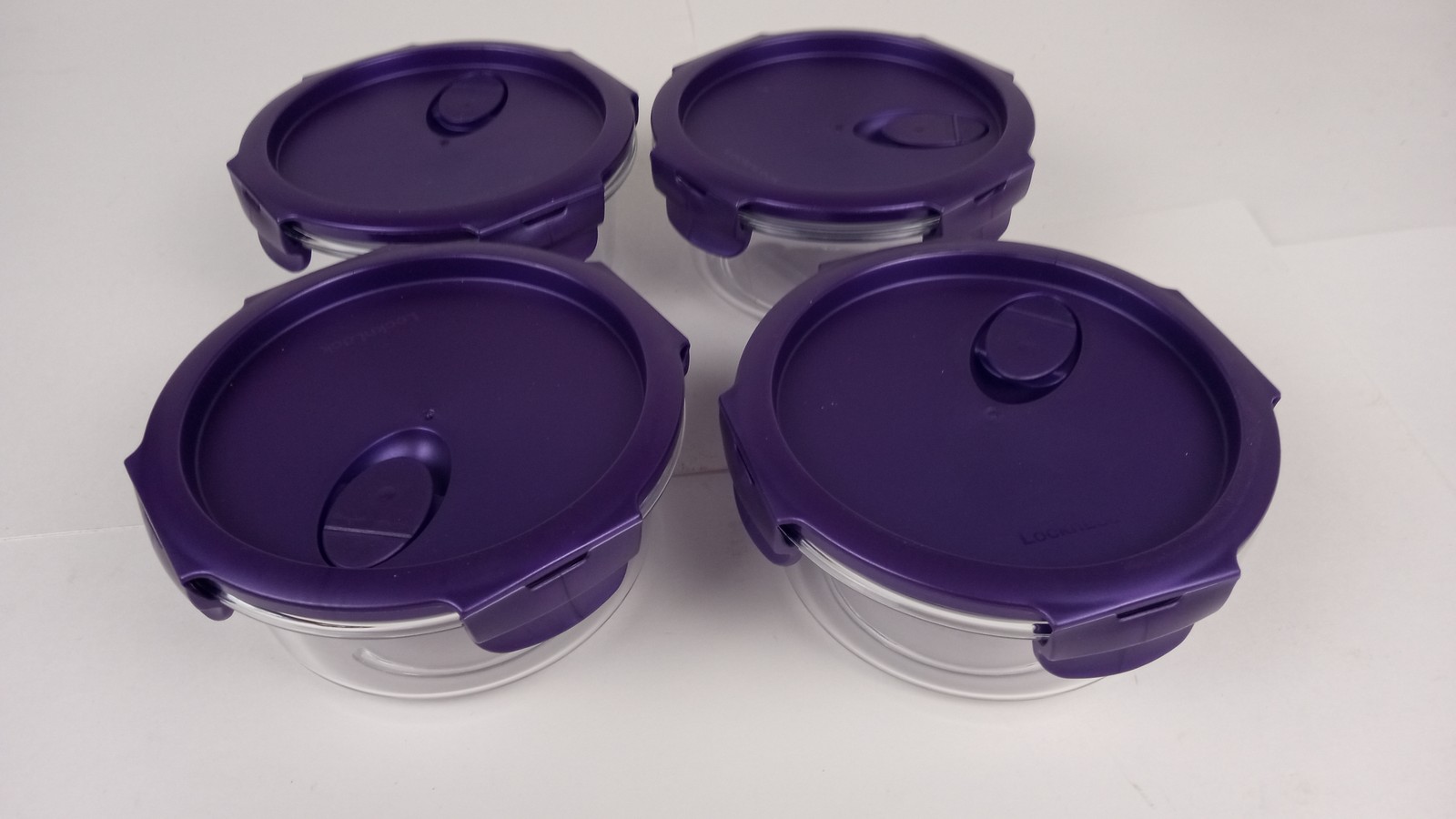 LocknLock LBF691 Lot 4 Round Food Storage Containers 16oz Purple Clear Used
