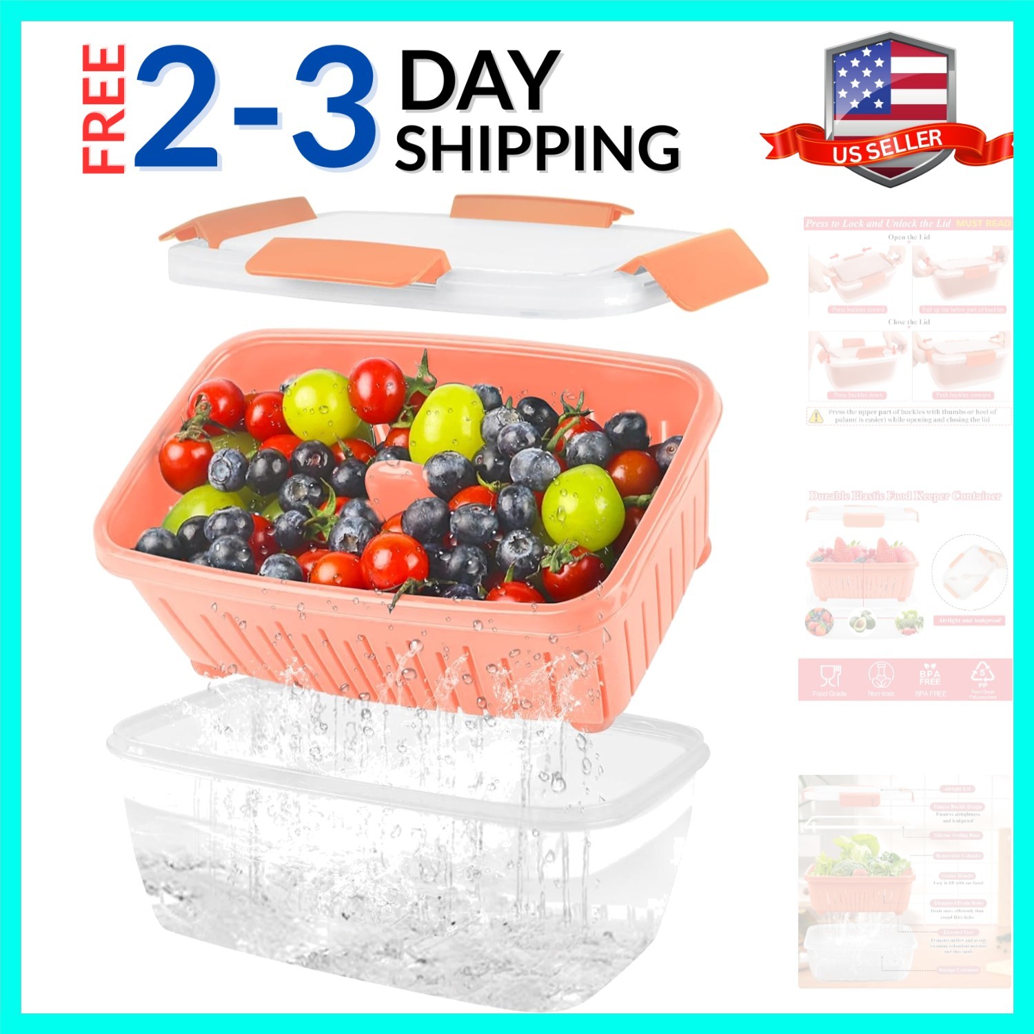 68oz Berry Keeper Fruit Storage Container for Fridge, Fresh Food Produce Save…