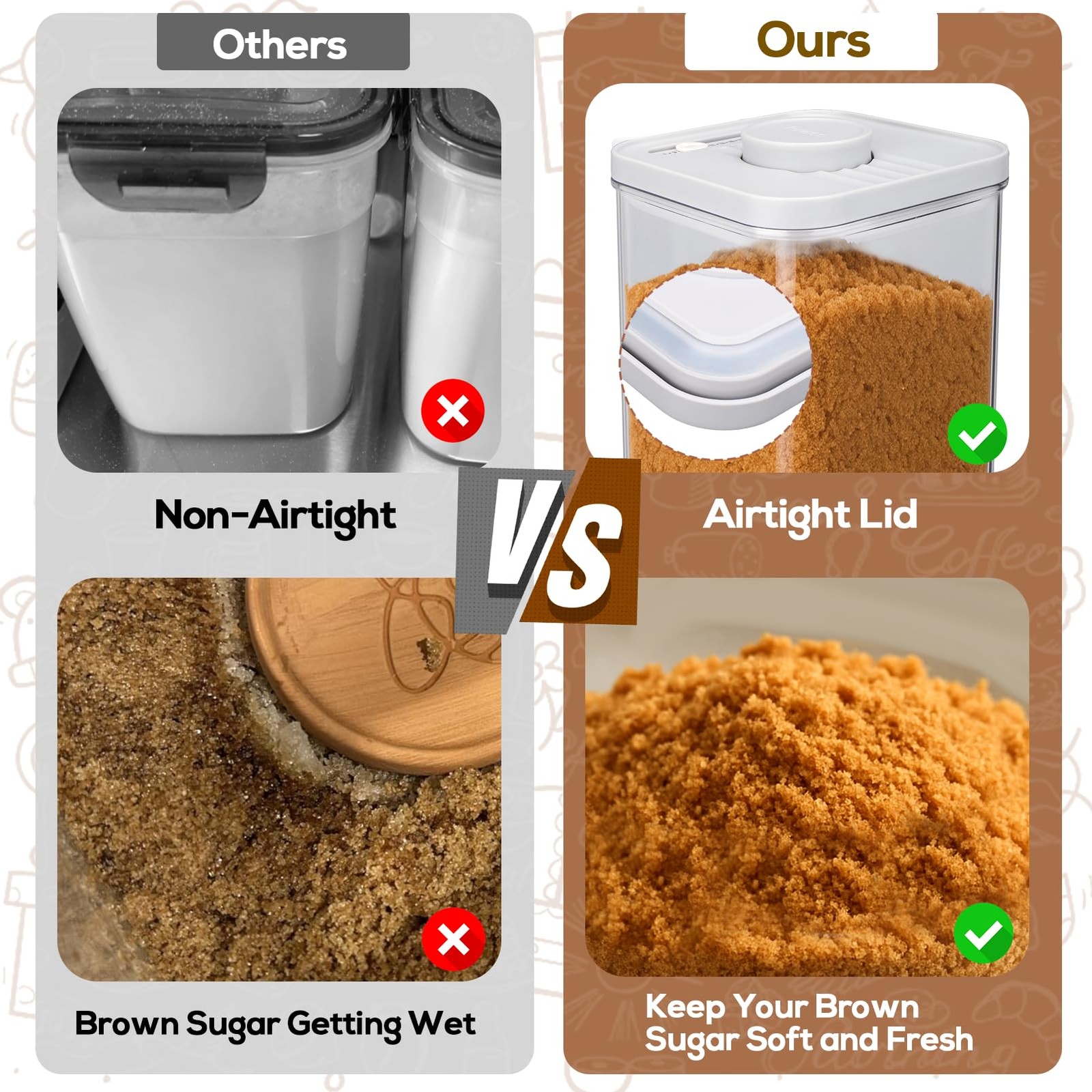 Mity rain Airtight Brown Sugar Container 4.6 x x 7.7 inches, Transparent