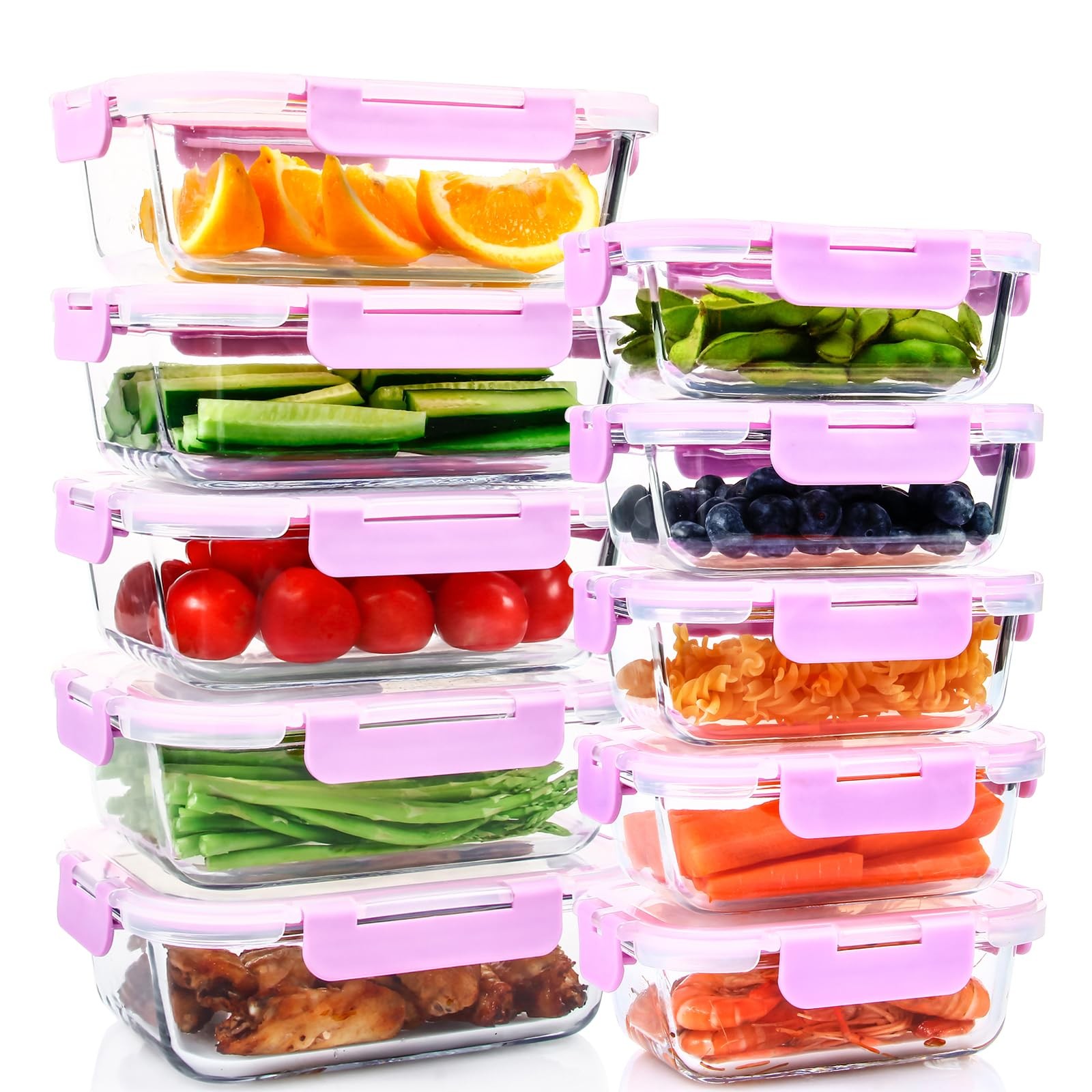 10 Pack Glass Food Storage Containers with Lids, Leakproof Airtight Glass Mea…