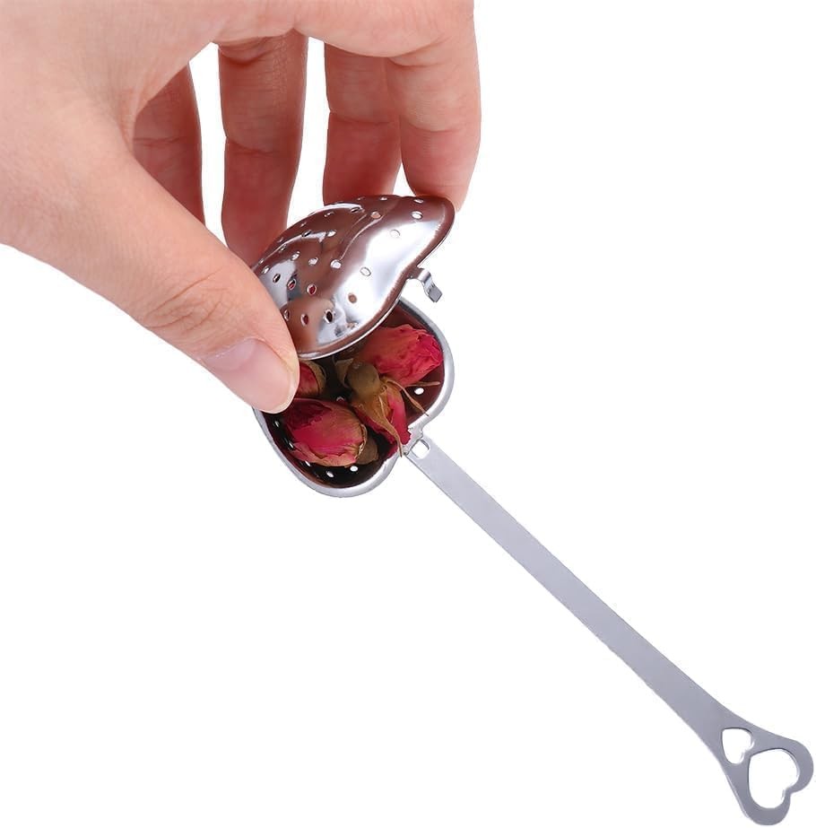Heart Tea Infuser for Loose Leaf Steeper, Long Grip Standard, Silver