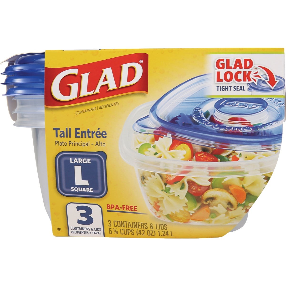 Glad 42 Oz. Clear Square Tall Entree Container (3-Pack) BBP35094 Glad BBP35094