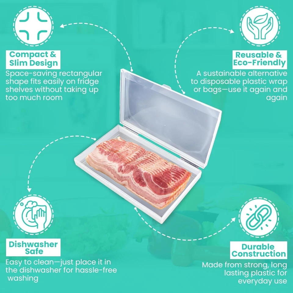 Iconikal Bacon Saver Deli Meat Storage Container 1-Lb Capacity 11X6.5-Inch Snap-