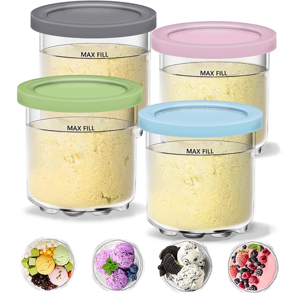Creami Pints Lids Ninja 4 pack Icecream Containers Cups Jars Tubs Canisters Set