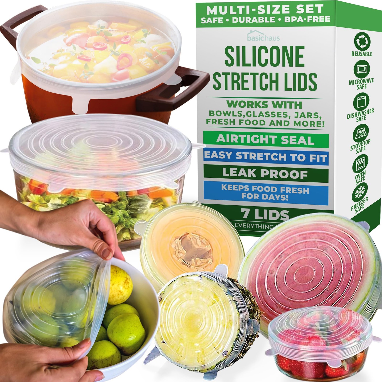 Reusable Silicone Stretch Lids for Food Storage in Fridge – Elastic Heat-Resi…