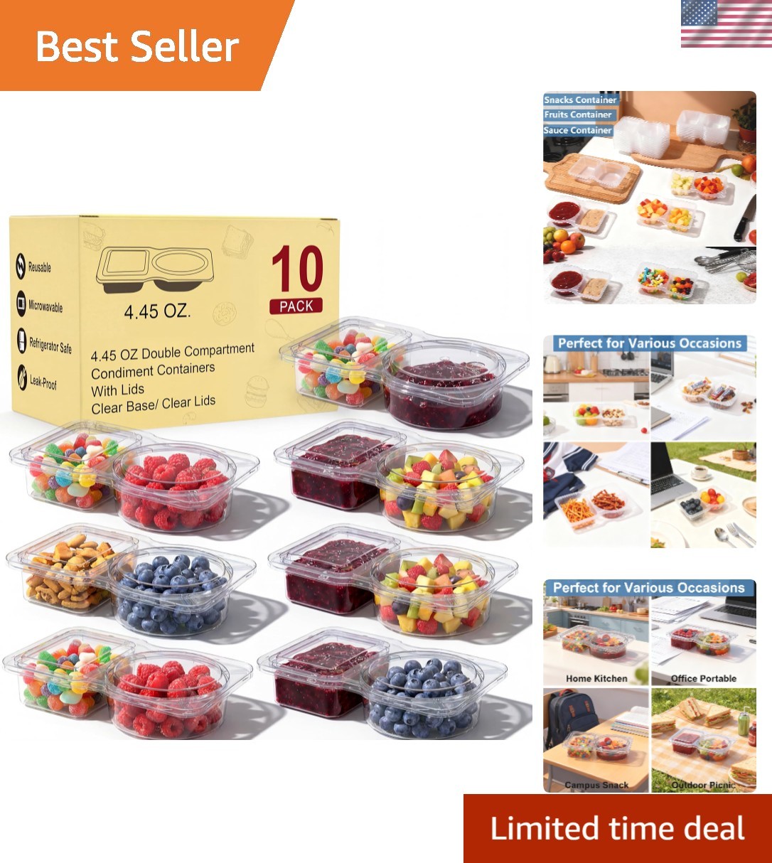 10 Pack Airtight 2-Compartment Meal Prep Containers | Microwave & Dishwasher …