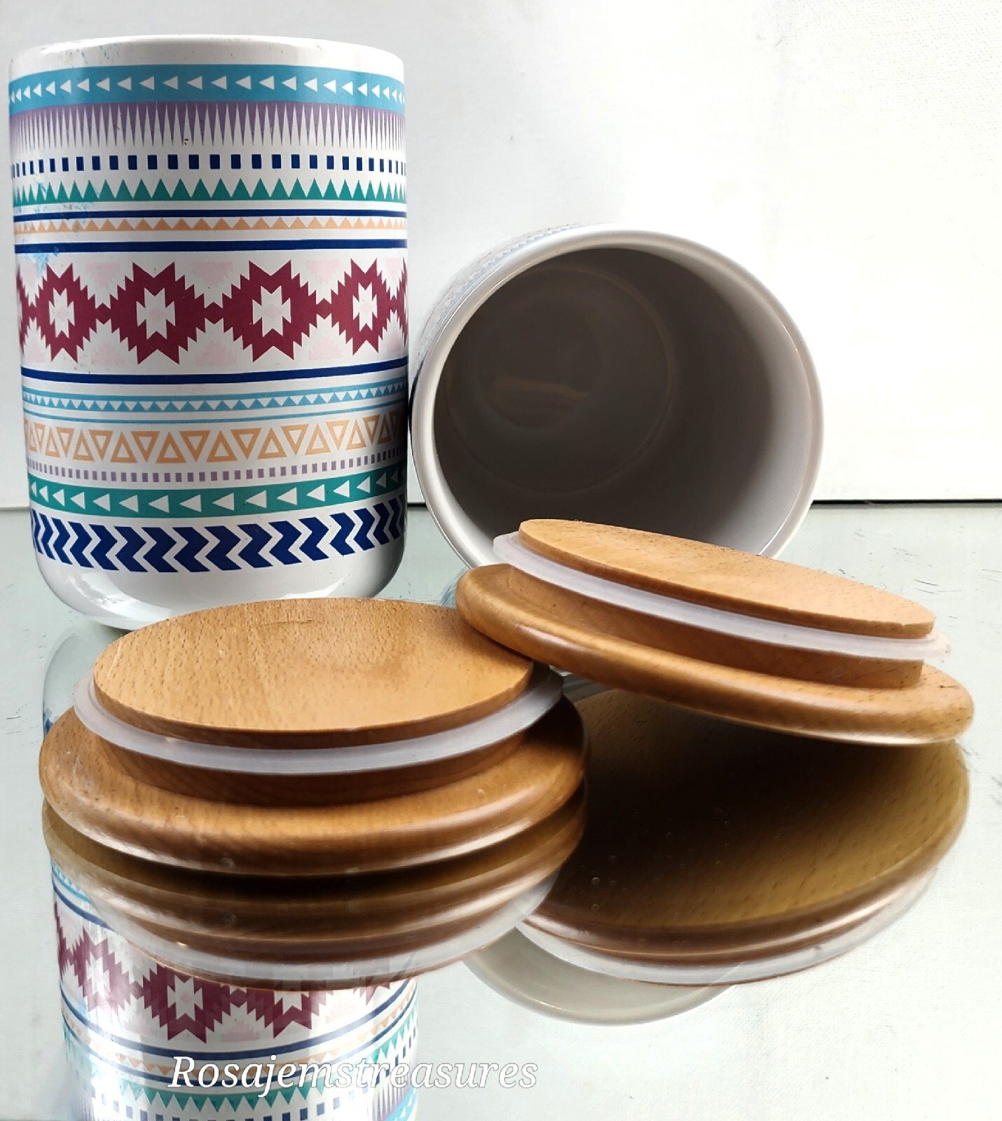 CORE KITCHEN Southwestern style, Set of 2 Stoneware Canisters, 6.25″ Tall