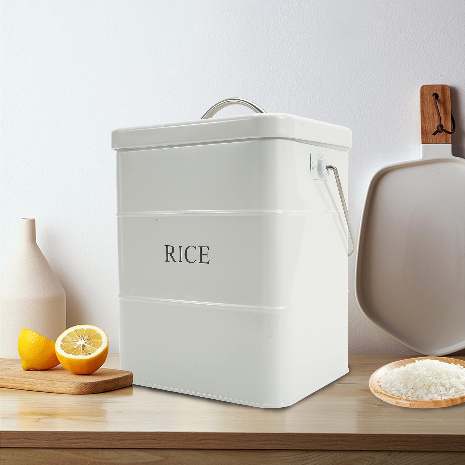 Xbopetda Metal Rice Storage Box, Square Rice Container with Lid and handle, S…