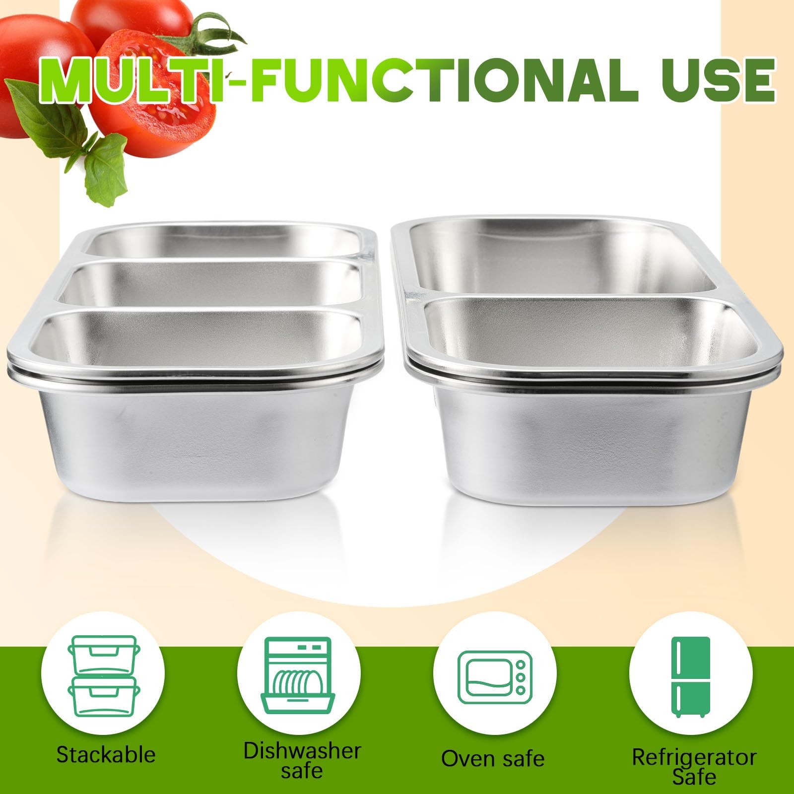 4 Pcs 304 Stainless Steel Lunch Containers Bento Boxes 38oz Salad Multipurpos…