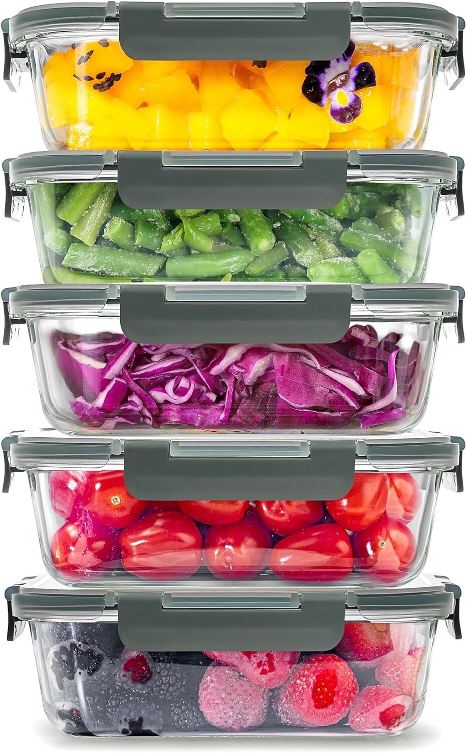 Versatile Gray Glass Meal Prep Containers – 5 Pack, Dishwasher Safe & BPA Free