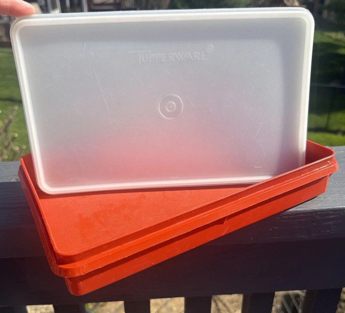 Vintage Tupperware Rectangle Container Paprika Sheer Lid 794-1 Cold Cut Meat 11”