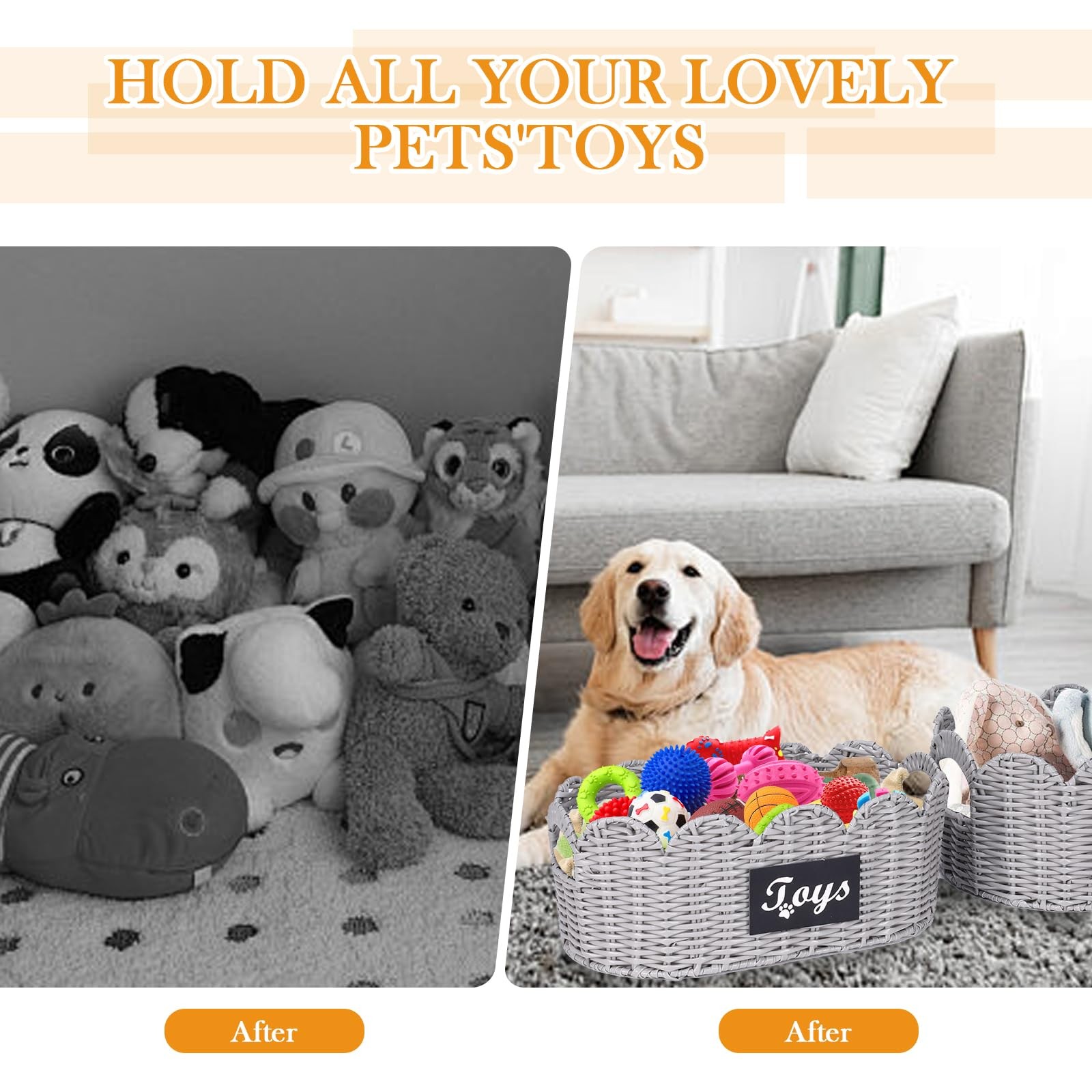 dog toy wicker storage basket Set Of 2 pet supplies wicker basket rope scallo…