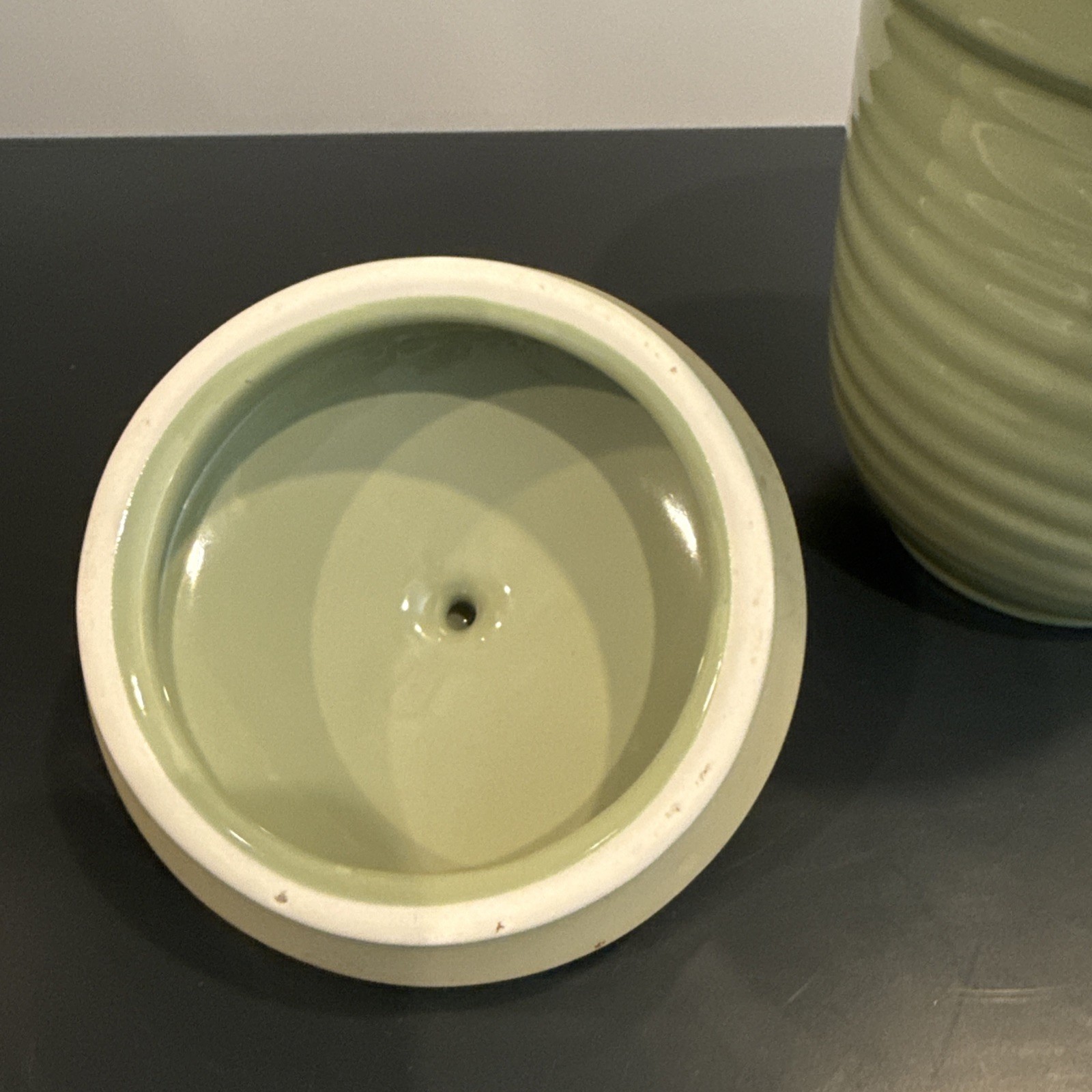 Fresh Territory Ceramic Canister Food Container Crock Sage Green 6.75” Tall
