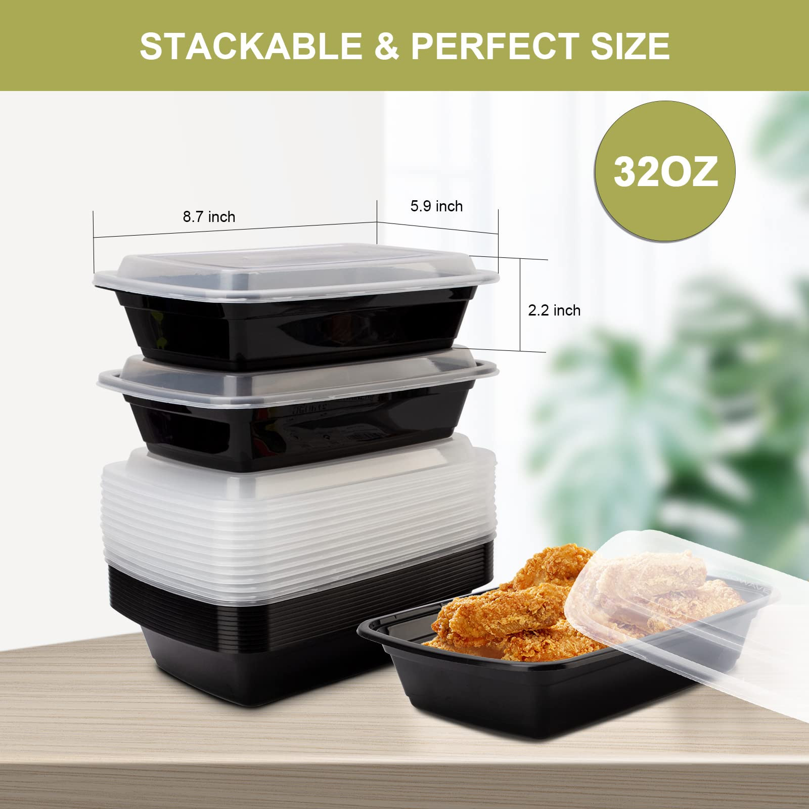 50 Pack- Meal Prep Containers 32oz, Plastic Food Prep Containers Reusable, Le…