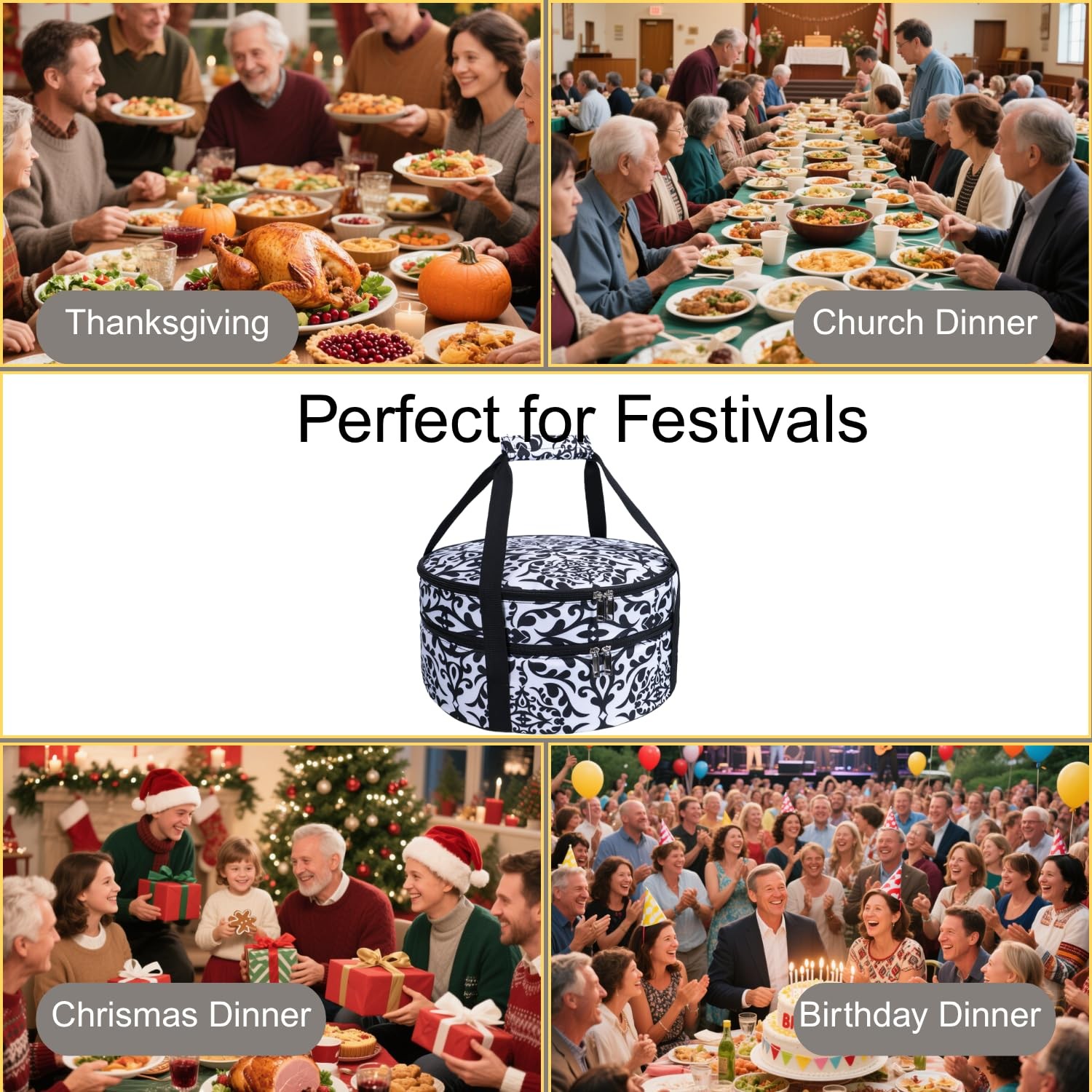 Round Insulated Pie Carrier Bag – Portable Thermal Cake Lunch Food Tote Carry…