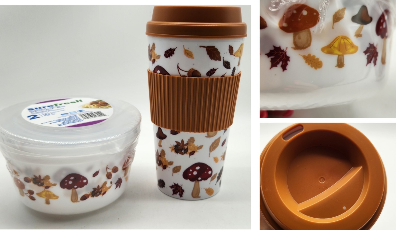 MUSHROOM FALL Reusable Plastic Food Storage 2 pack & Mug