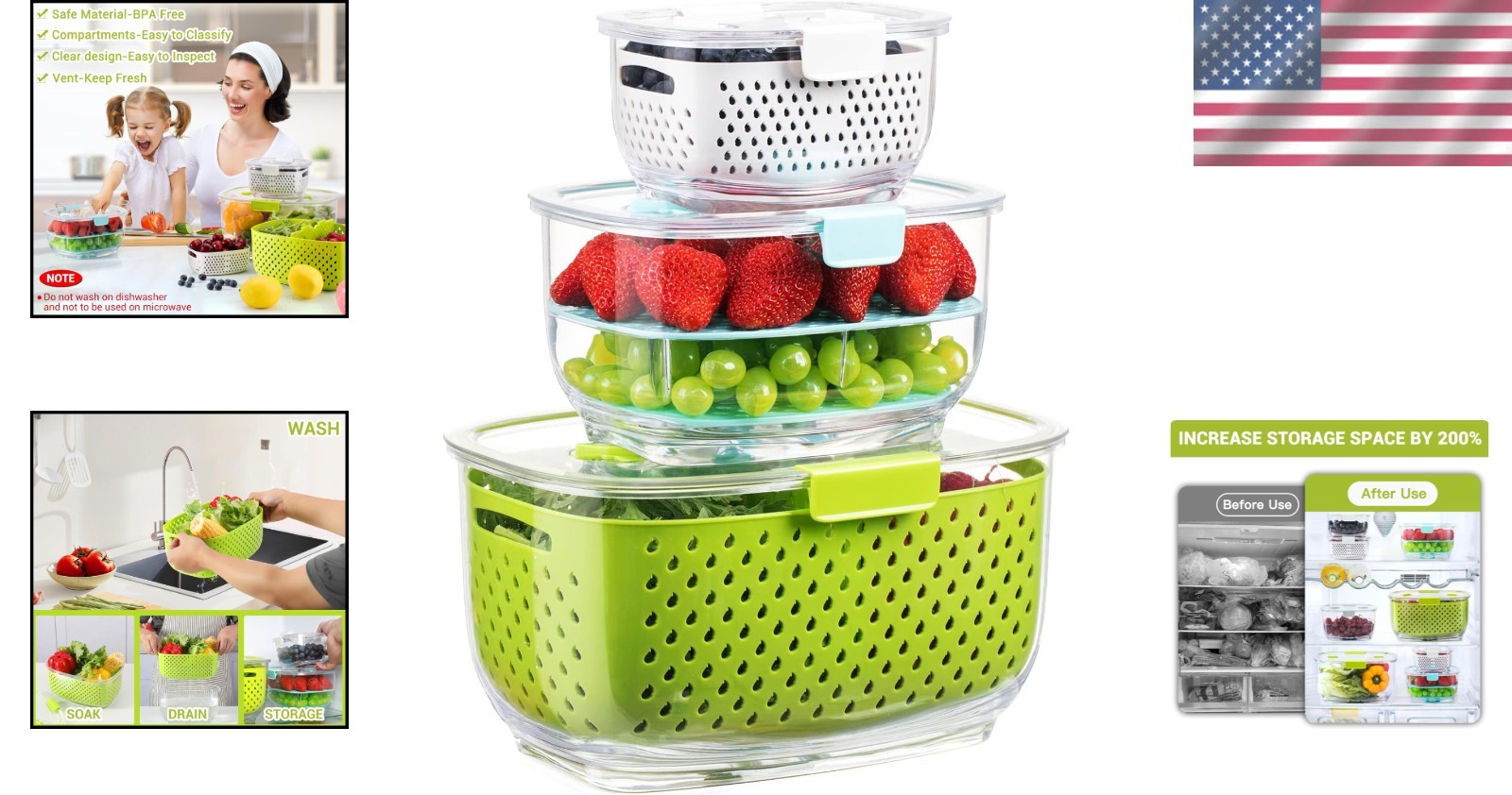 Fresh Produce Storage Containers Set – BPA-free, 3-Piece