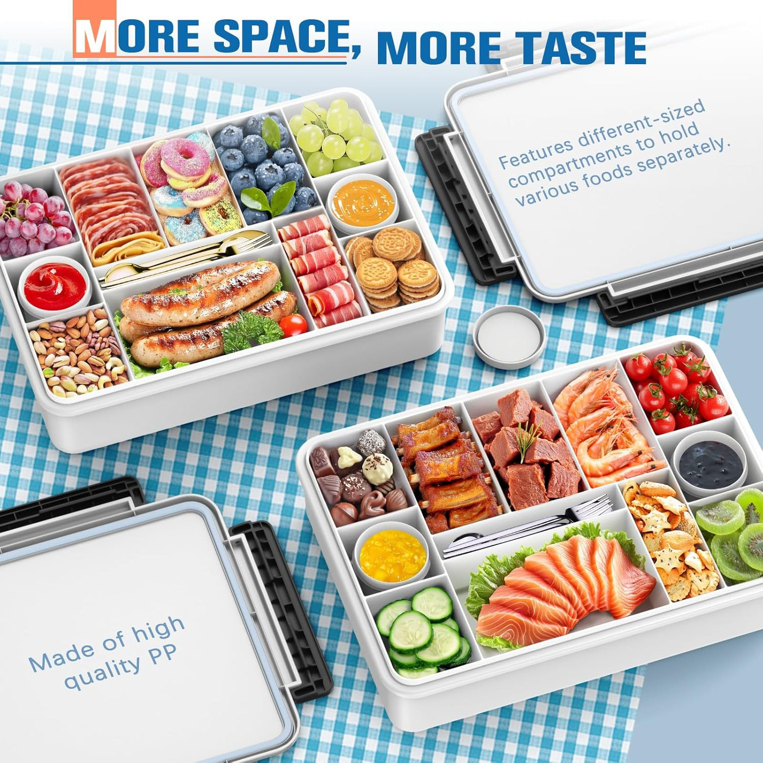 Chilled Portable Snackle Box Container with Ice Pack, Divided Serving Tray with