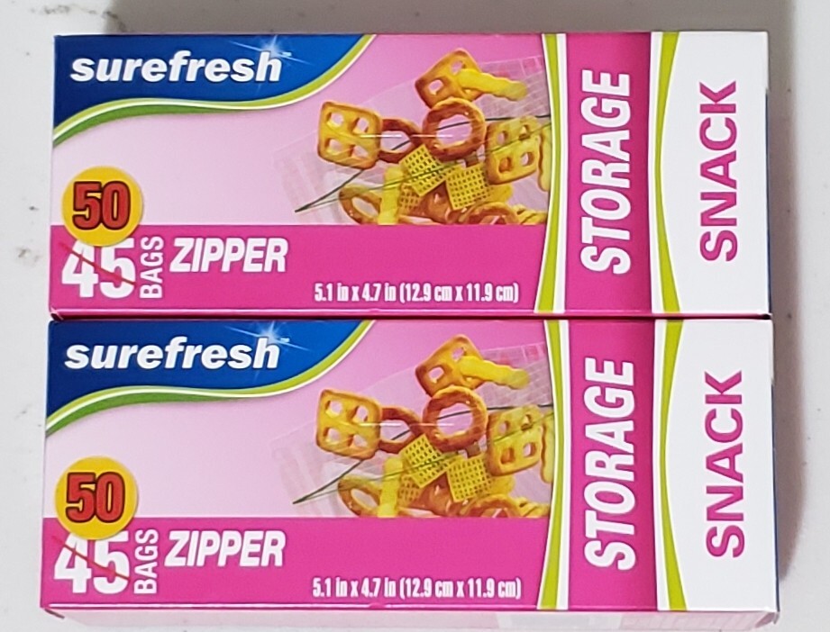 SET OF 2 Surefresh Zipper Seal Snack Bags 5.1 X 4.7″ 50 Count