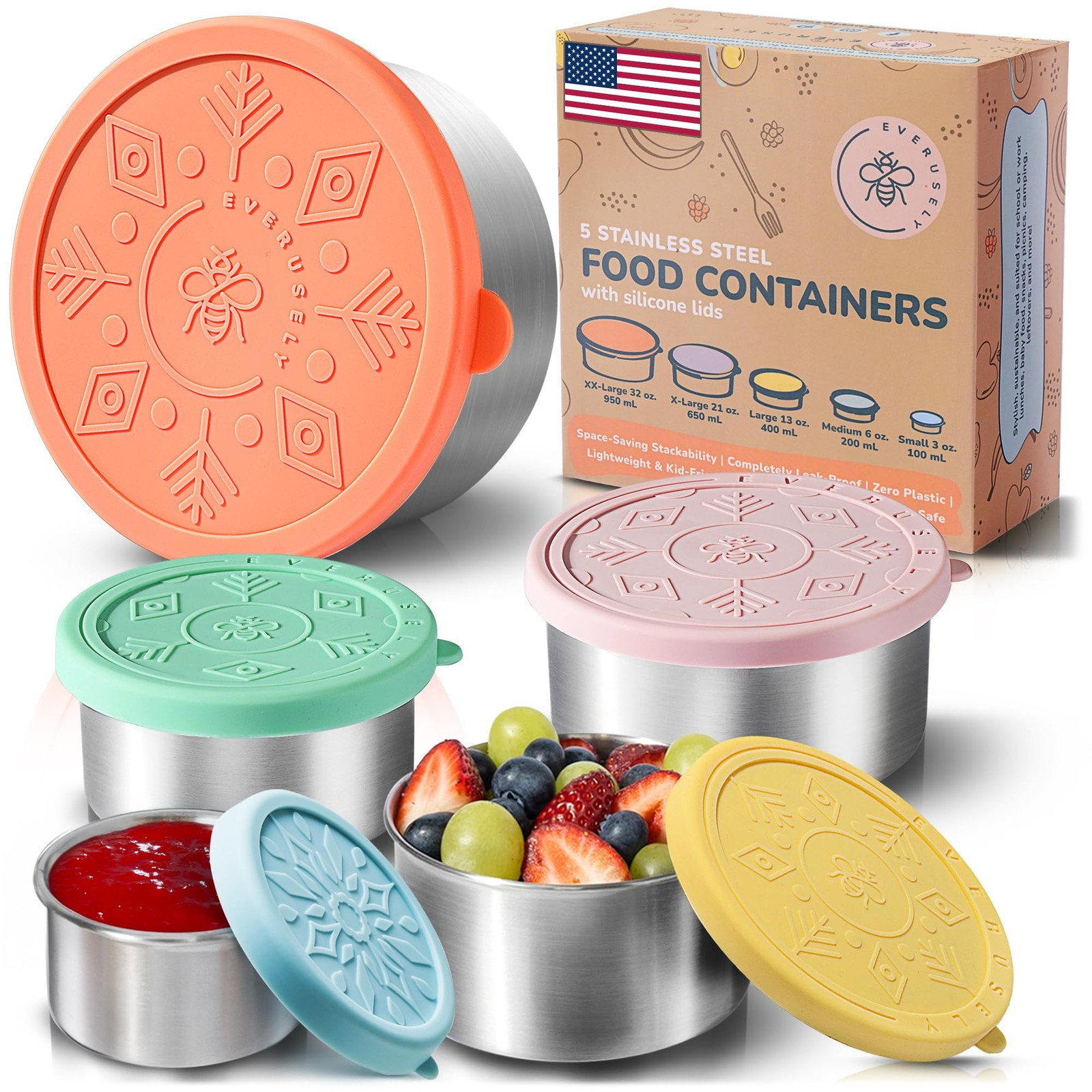 – Stainless Steel Containers with Lids – Set of 5, Bright Collection – Leakpr…