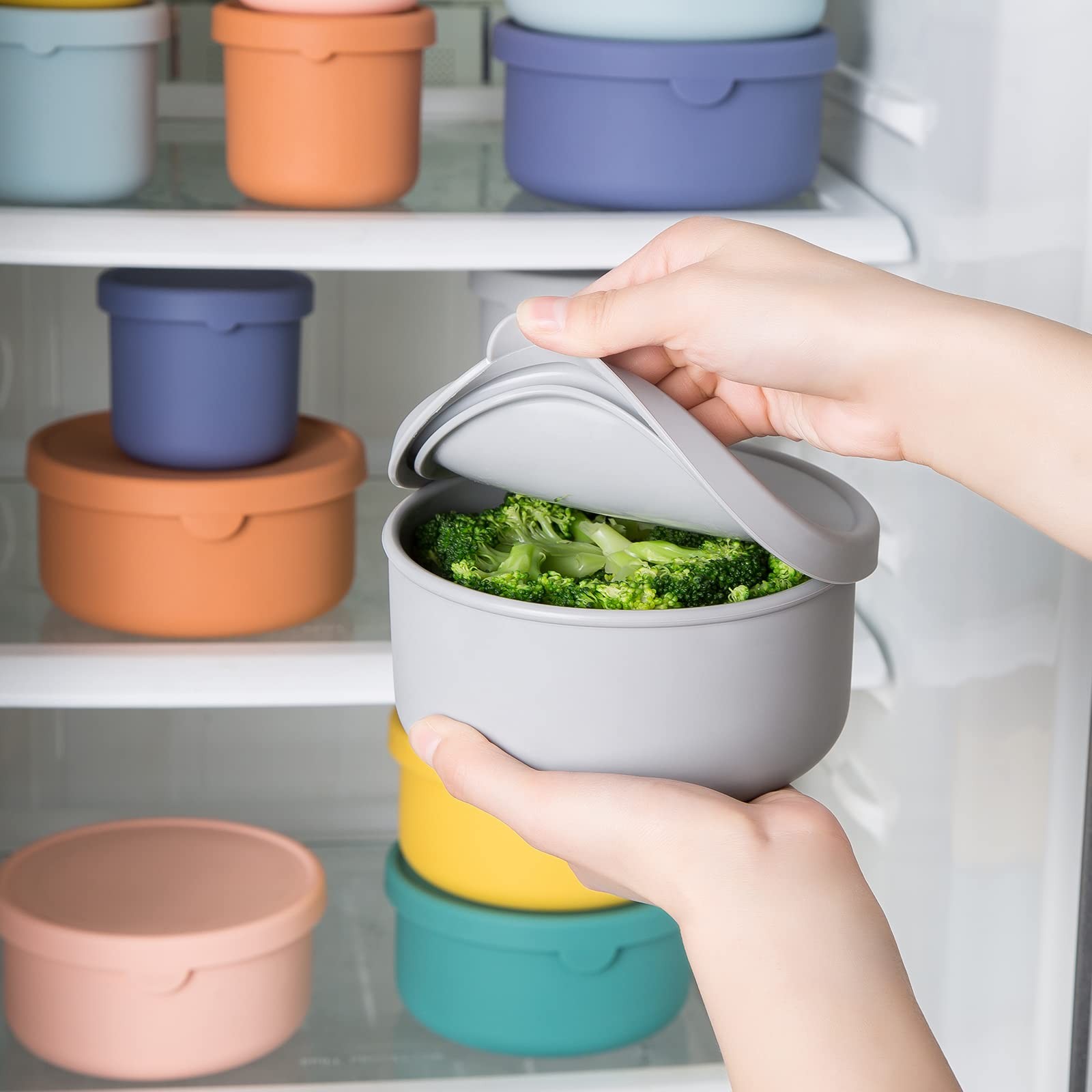 ROMERAN 24oz Silicone Food Storage Containers, Bowl With Indigo blue