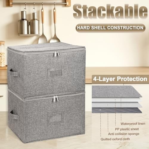 Wine Glass Storage Box with Dividers, 2-Pack Stemware Storage Containers w/Hard