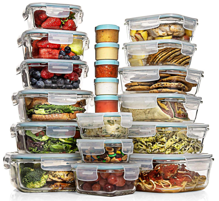 Set 35 Recipientes de Vidrio con Tapas Herméticas para Meal Prep
