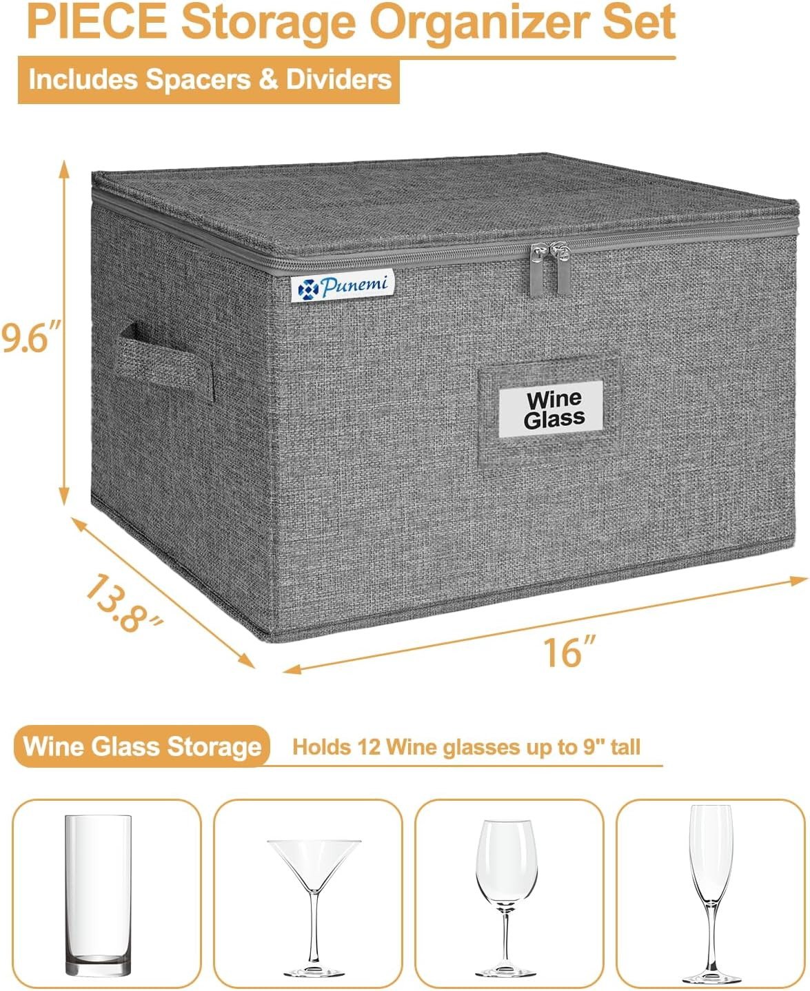 Wine Glass Storage Box, Glassware Storage Containers W/Hard Shell Side Bottom Su