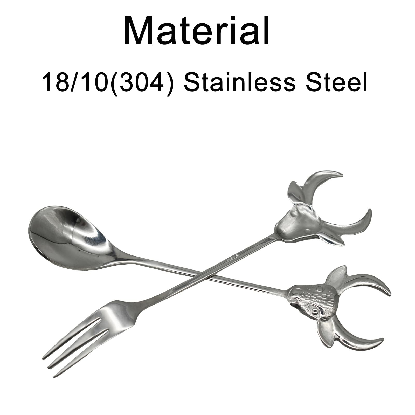Pinenjoy 6Pcs Cow Spoon Fork 5.43inch 18/10(304) Stainless Steel 5.43, Silver