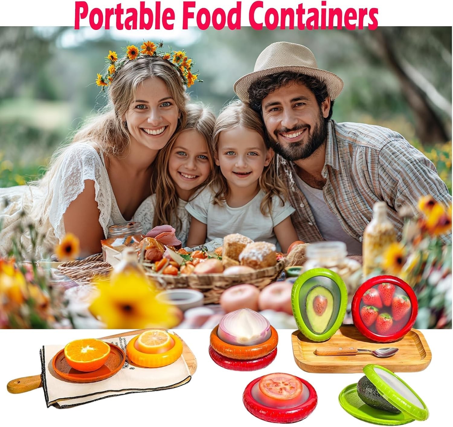 5-Piece Avocado Saver and Tomato Holder Set – 4 Reusable Silicone Food Storag…