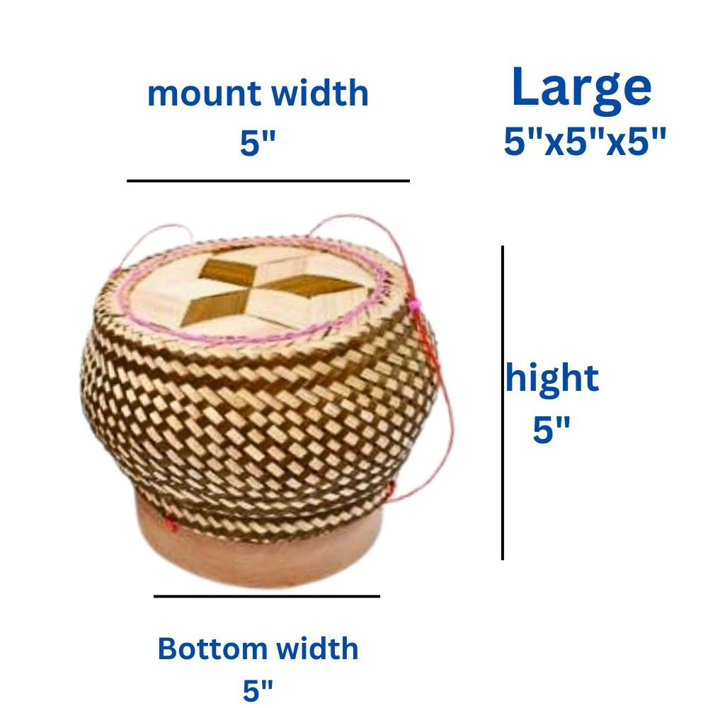 Set 2 pcs Kratip Sticky Rice Pot Jar Container Bamboo Basket Serving Pot Vintage