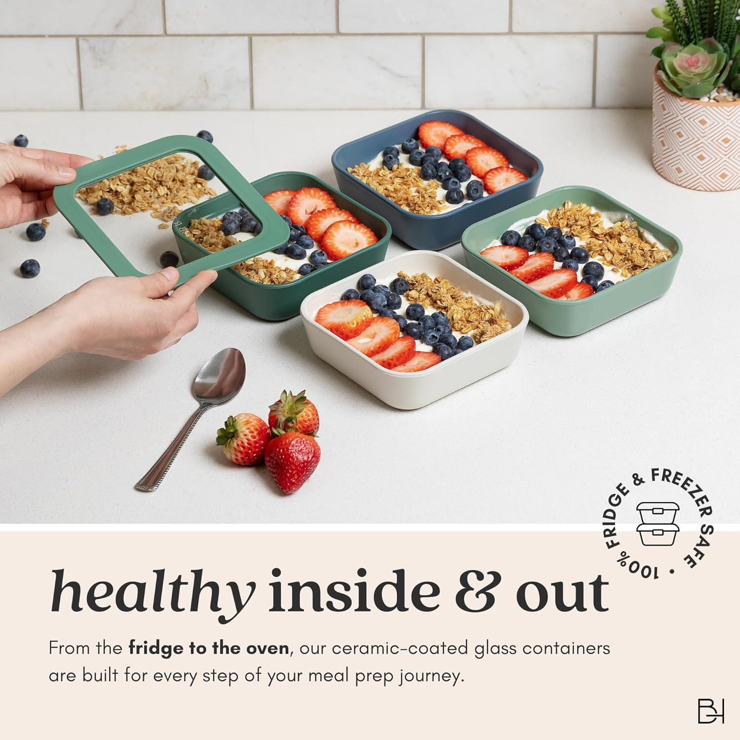 Ceramic Coated Glass Food Storage Container | No PTFE, PFOA, PFAS, and BPA | Reu