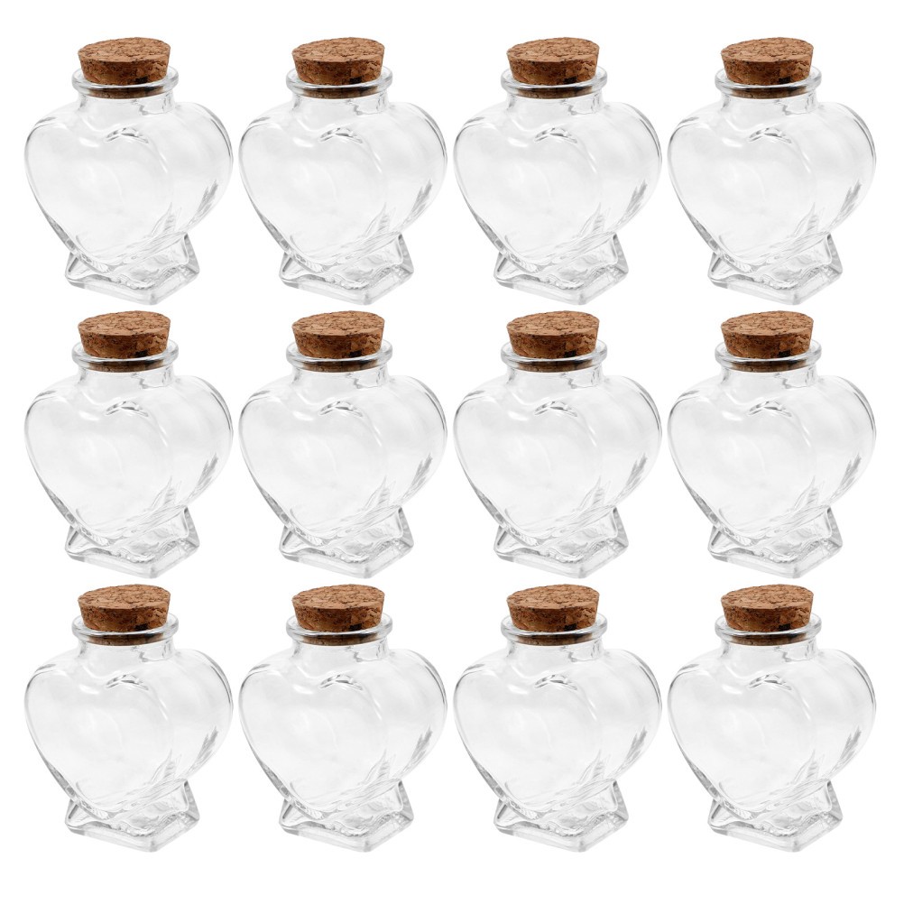12 Pcs Mini Heart-shaped Wishing Bottle Crystal Glass Jar Candy with Cork