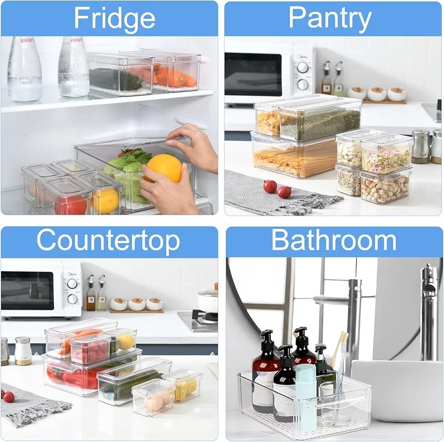 10 Pack Fridge Organizer, Stackable Refrigerator Organizer Bins with Lids